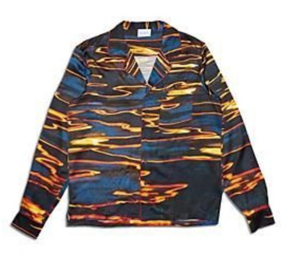 Blue Sky Inn Sunset Sea Oversized Lounge Long Sleeve Button Down Shirt Mens Sz L